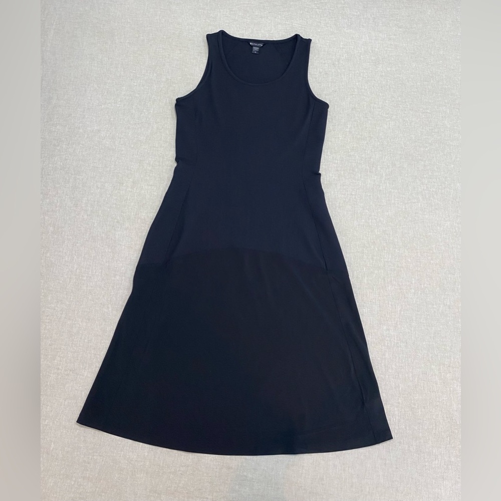 Athleta Ribbed Sleeveless Drop Waist Dress Midi Camisole Black Women’s Sz M